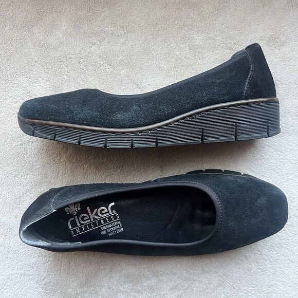 Rieker Antistress Ballerina Black Suede Wedge Loafer Shoe Women EU‎ 41 US 10 - Picture 15 of 15